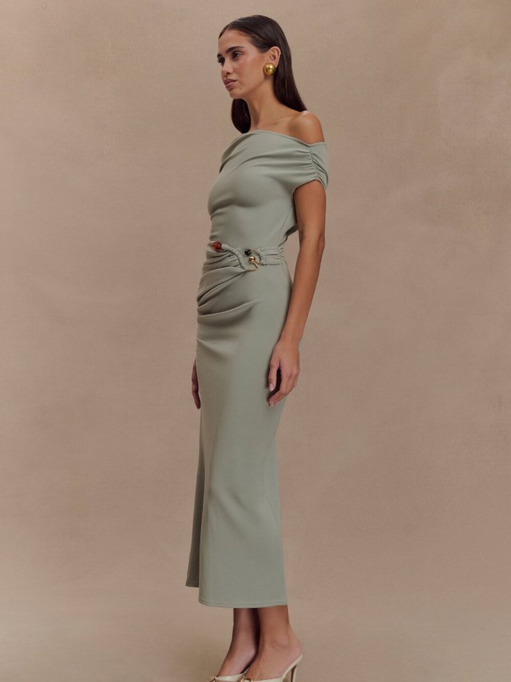 Kendra Scuba Jersey Midi Dress With Hardware - Sage XS